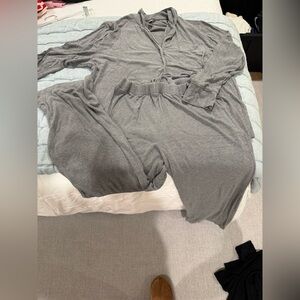Gray ribbed cotton skims PJ set